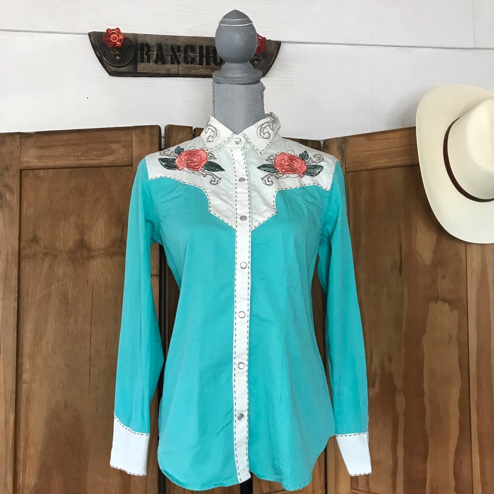 Rock N Roll Floral Embroidered Western Button Down Long Sleeve Shirt
